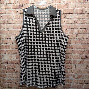 Jofit Polo Black/White Diamond Sleeveless Golf Size Large